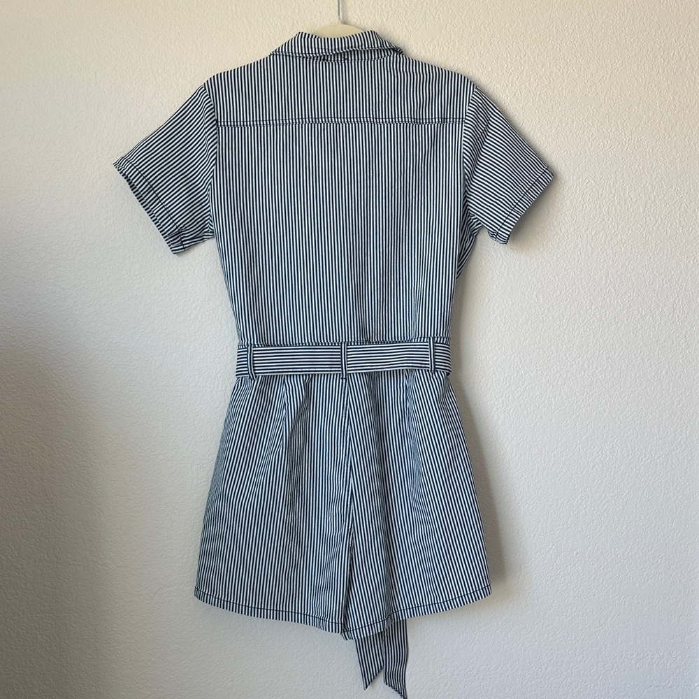 Justify Striped Utility Romper Large Tie Waist Zip Front Pockets - Picture 5 of 10